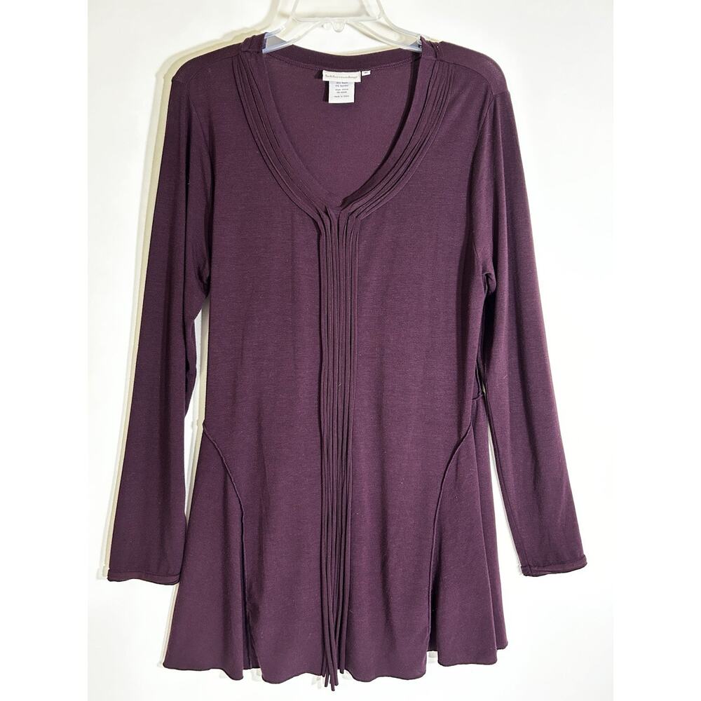 Soft Surroundings Medium Long Sleeve Tunic Top Purple Plum Fringe Tassel Medium